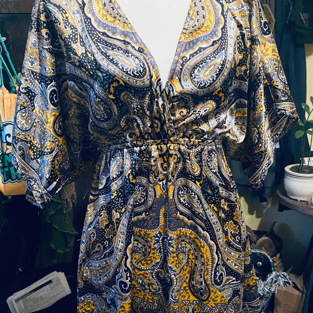 Paisley Print V-Neck Dress